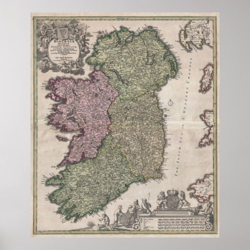 Vintage Map of Ireland 1716 Poster