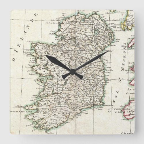 Vintage Map of Ireland 1771 Square Wall Clock