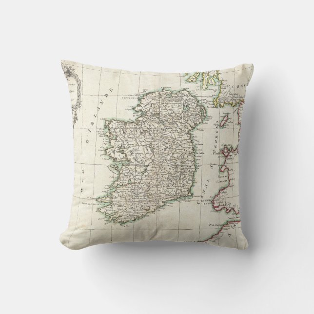 Vintage Map of Ireland (1771) Throw Pillow (Front)