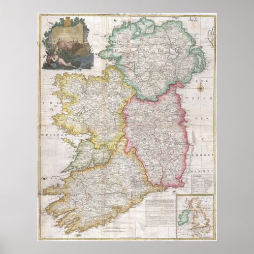 Vintage Map of Ireland 1794 Poster