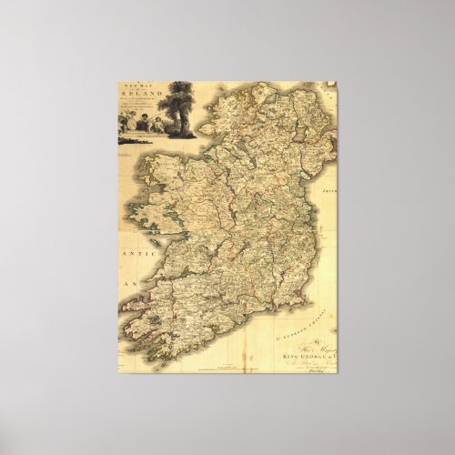 Vintage Map of Ireland 1797 Canvas Print