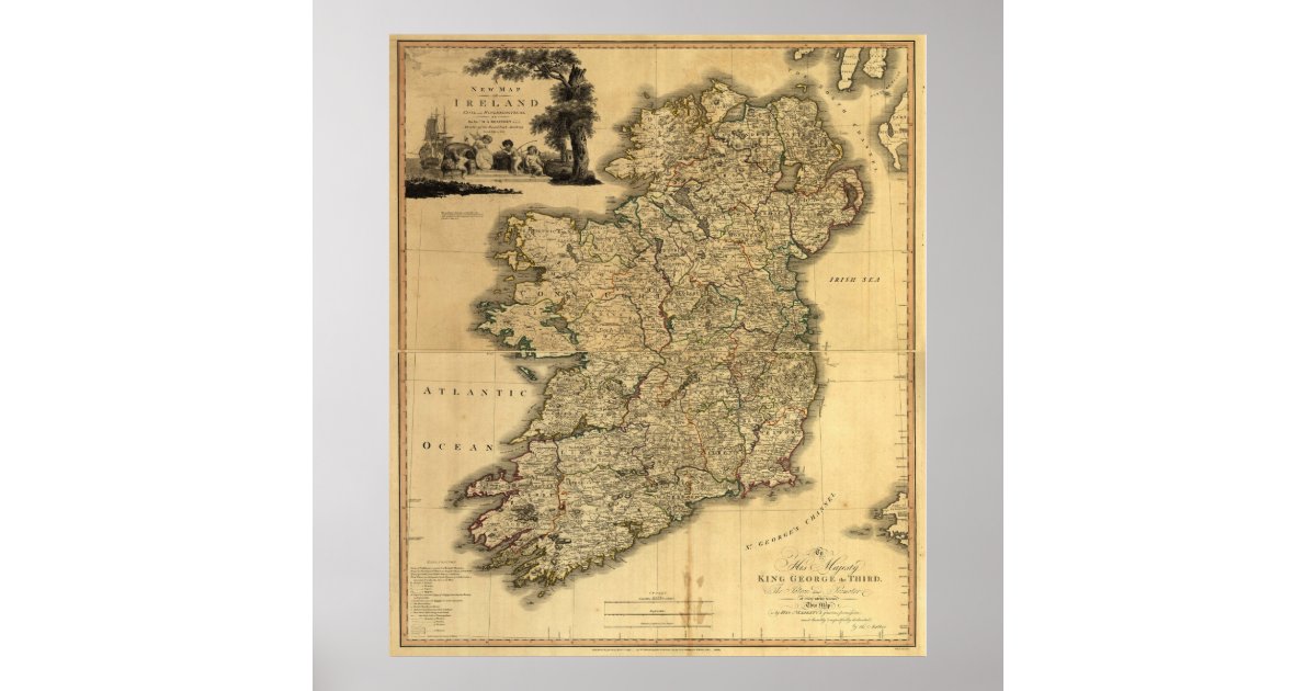 Vintage Map of Ireland (1797) Poster Zazzle