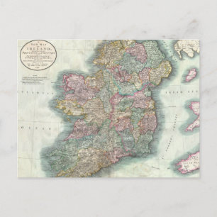 Vintage Map of Ireland (1799) Postcard