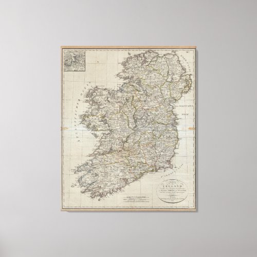 Vintage Map of Ireland 1804 Canvas Print