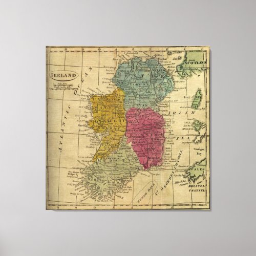 Vintage Map of Ireland 1808 Canvas Print