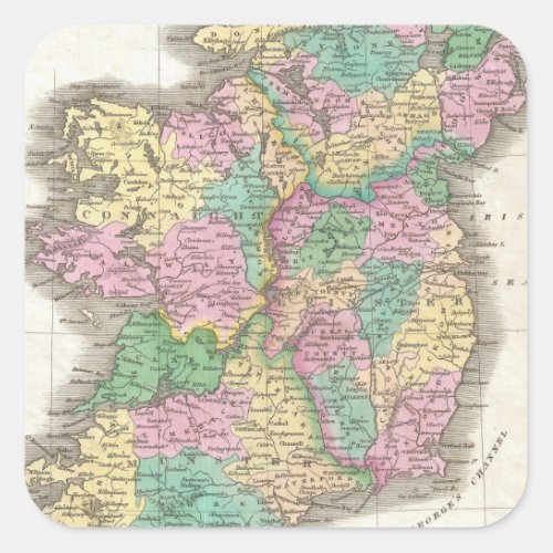 Vintage Map of Ireland 1827 Square Sticker