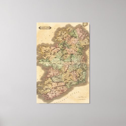 Vintage Map of Ireland 1831 Canvas Print