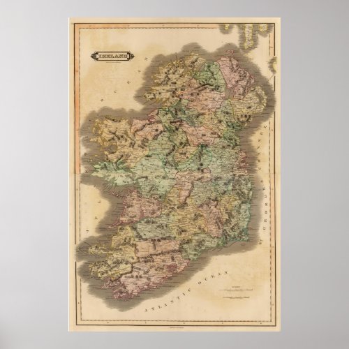 Vintage Map of Ireland 1831 Poster