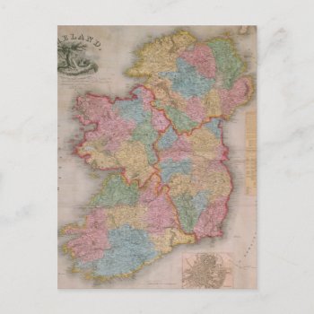 Vintage Map Of Ireland (1835) Postcard by Alleycatshirts at Zazzle