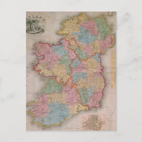 Vintage Map of Ireland 1835 Postcard