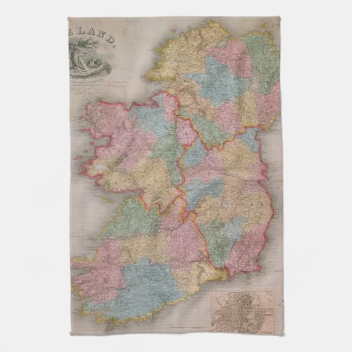 Vintage Map of Ireland 1835 Towel