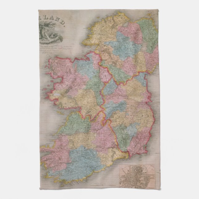 Vintage Map of Ireland (1835) Towel (Vertical)