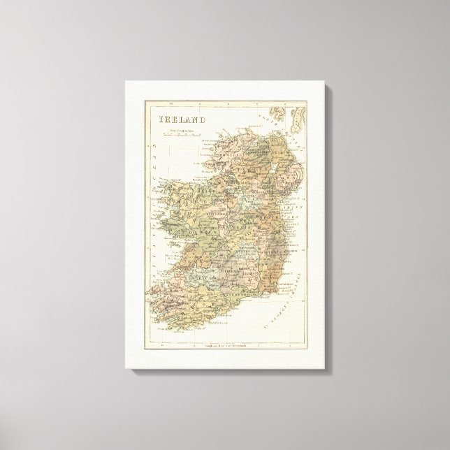 Vintage Map of Ireland 1862 Canvas Print (Front)