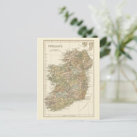 Vintage Map Of Ireland 1862 Postcard