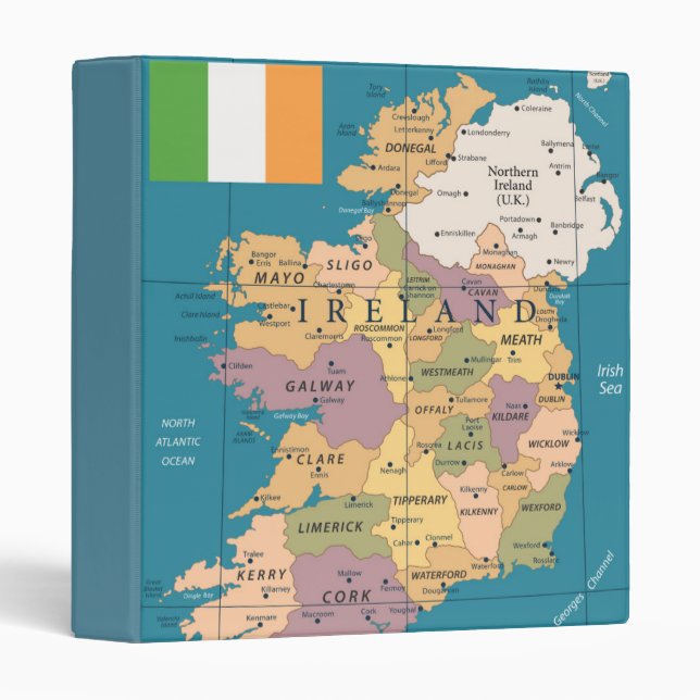 Vintage Map of Ireland 3 Ring Binder (Front/Spine)