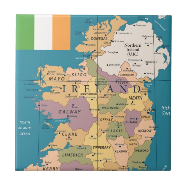 Vintage Map of Ireland Ceramic Tile (Front)