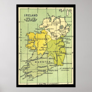 Vintage Map of Ireland Circa 1603-1714 Poster
