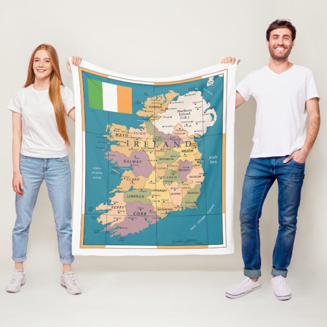 Vintage Map of Ireland Fleece Blanket (In Situ)