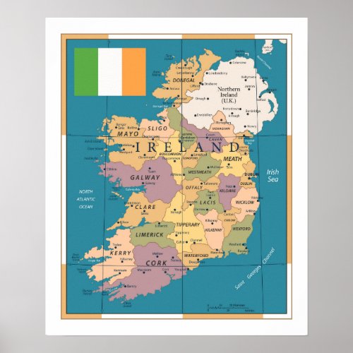 Vintage Map of Ireland Poster