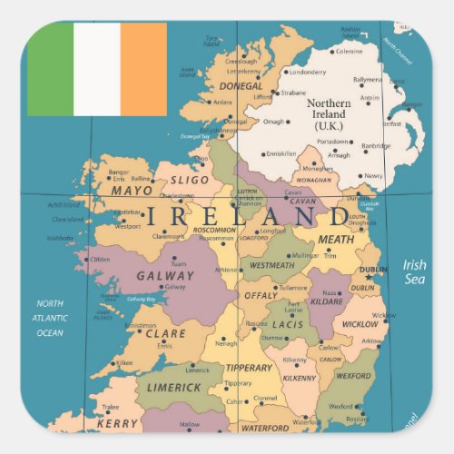 Vintage Map of Ireland Square Sticker