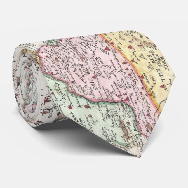 Vintage Map of Israel (1632) Tie (Rolled)