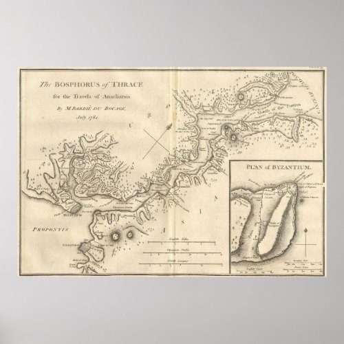 Vintage Map of Istanbul Turkey 1784 Poster