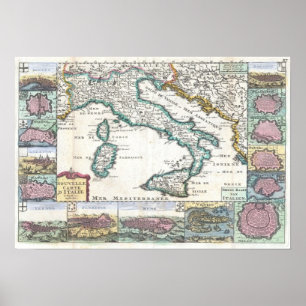 Vintage Map of Italy (1706) Poster