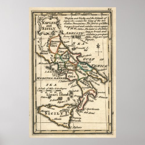 Vintage Map of Italy 1758 Poster