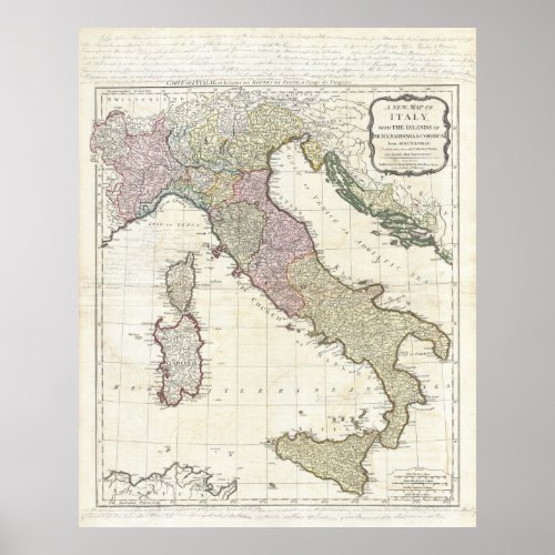 Vintage Map of Italy 1794 Poster