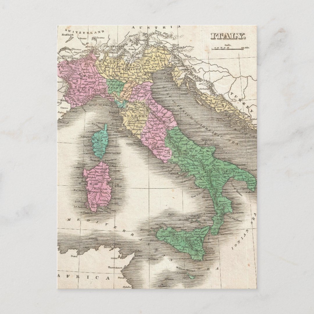 Vintage Map of Italy (1827) Postcard Zazzle
