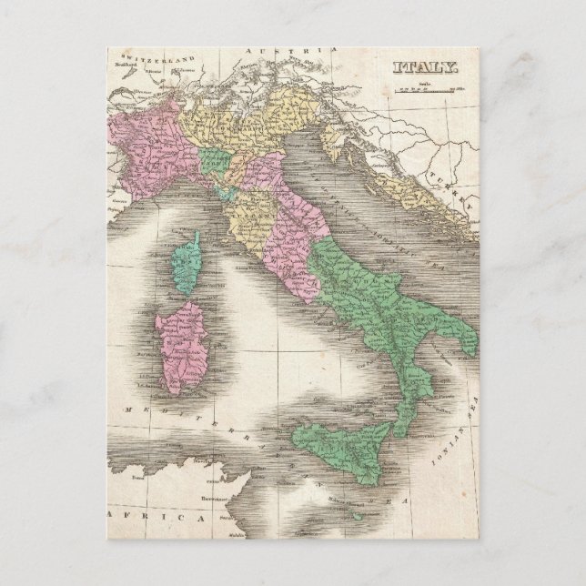 Vintage Map of Italy (1827) Postcard (Front)