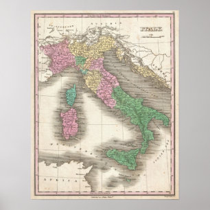 Vintage Map of Italy (1827) Poster
