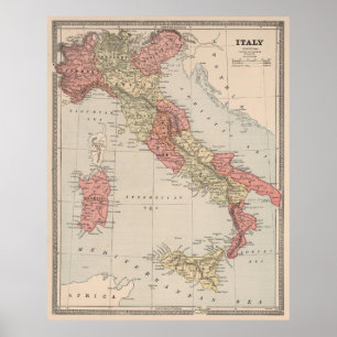 Vintage Map of Italy (1883) Poster