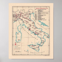 Vintage Map of Italy 8 X 10 Print