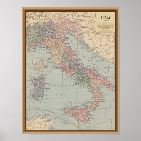 Vintage Map Of Italy Poster