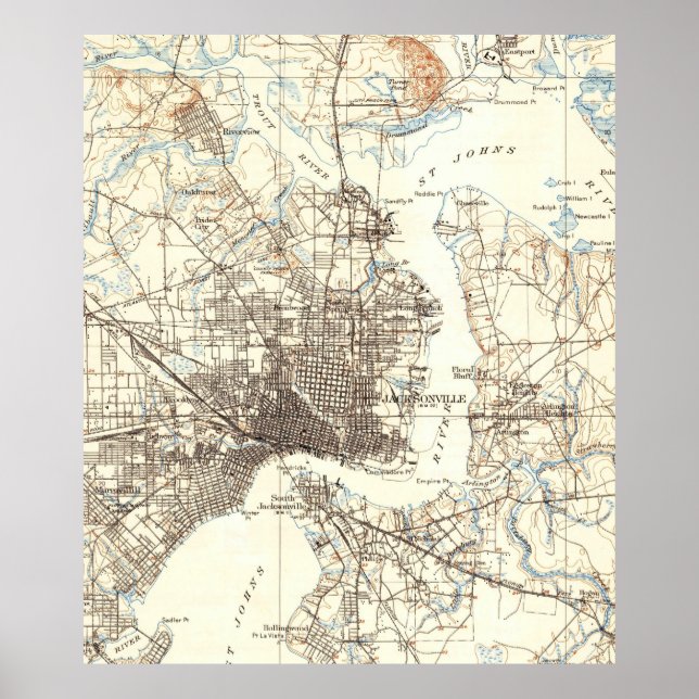 Vintage Map of Jacksonville Florida (1918) Poster (Front)