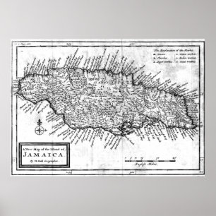 Vintage Map of Jamaica (1771) BW Poster