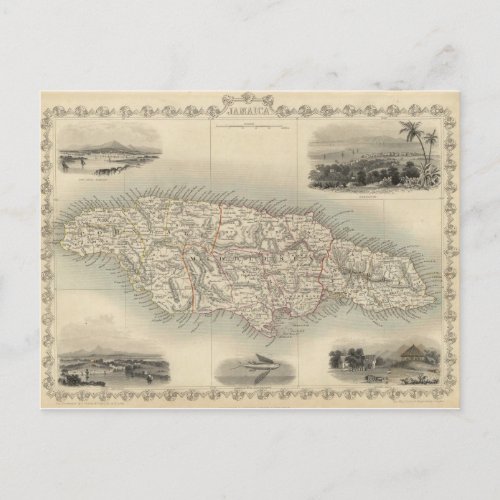 Vintage Map of Jamaica 1851 Postcard