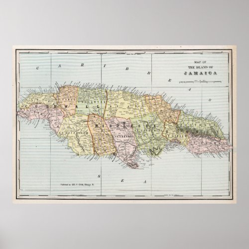 Vintage Map of Jamaica 1901 Poster