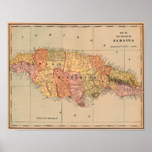 Vintage map of Jamaica Poster