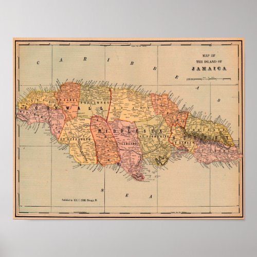 Vintage map of Jamaica Poster