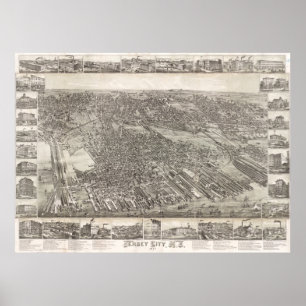 Vintage Map of Jersey City NJ (1883) Poster