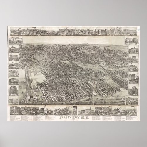 Vintage Map of Jersey City NJ 1883 resized Poster