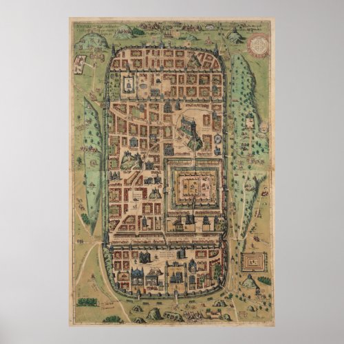 Vintage Map of Jerusalem Israel 1584 Poster