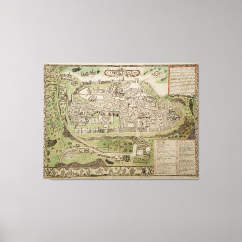 Vintage Map of Jerusalem Israel 16th Century Canvas Print