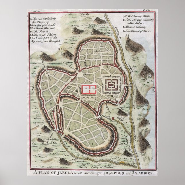 Vintage Map of Jerusalem Israel (1730) Poster (Front)