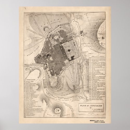 Vintage Map of Jerusalem Israel 1835 Poster