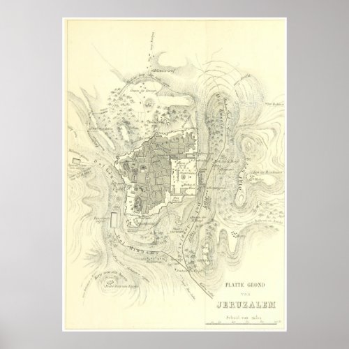 Vintage Map of Jerusalem Israel 1859 Poster