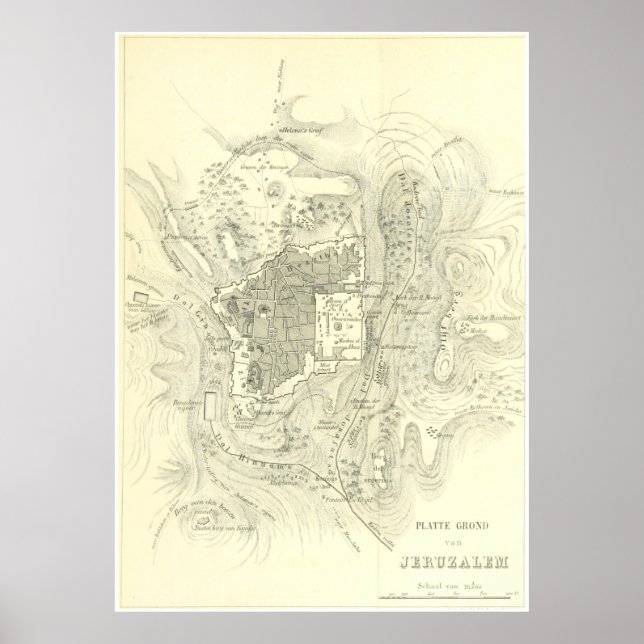 Vintage Map of Jerusalem Israel (1859) Poster (Front)