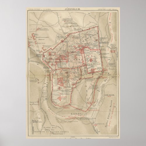 Vintage Map of Jerusalem Israel 1896 Poster